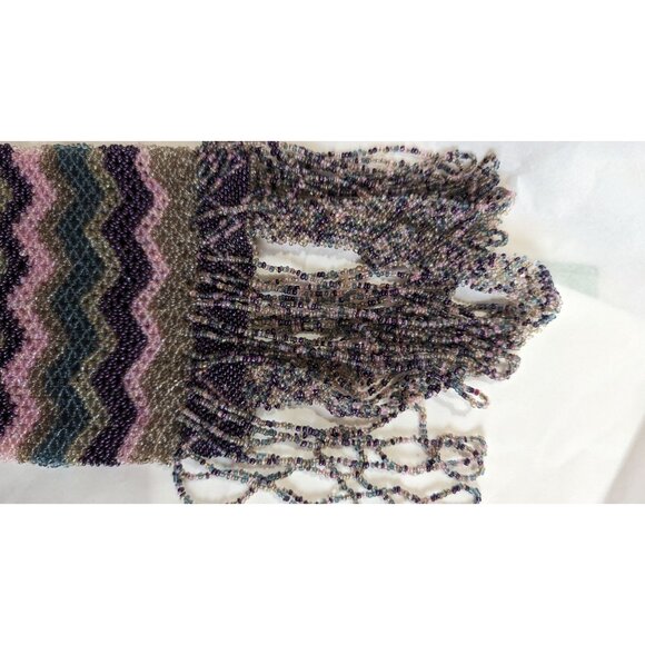 Beaded Purse Woven Small 6 Inch Handbag Multicolor Purple Silver Chevron Bead De - Picture 8 of 10